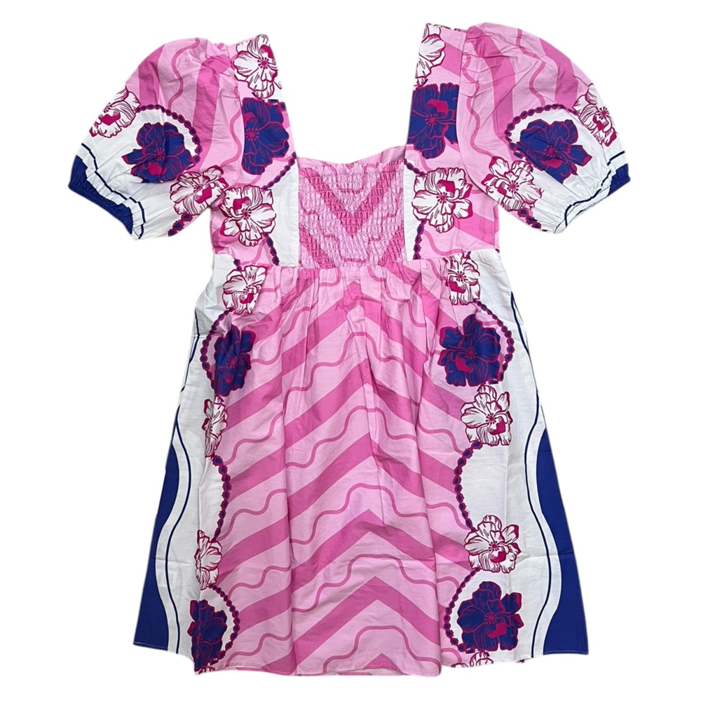 Celina moon Floral Pink Short Sleeve Floral Border Mini Dress - Picture 4 of 6